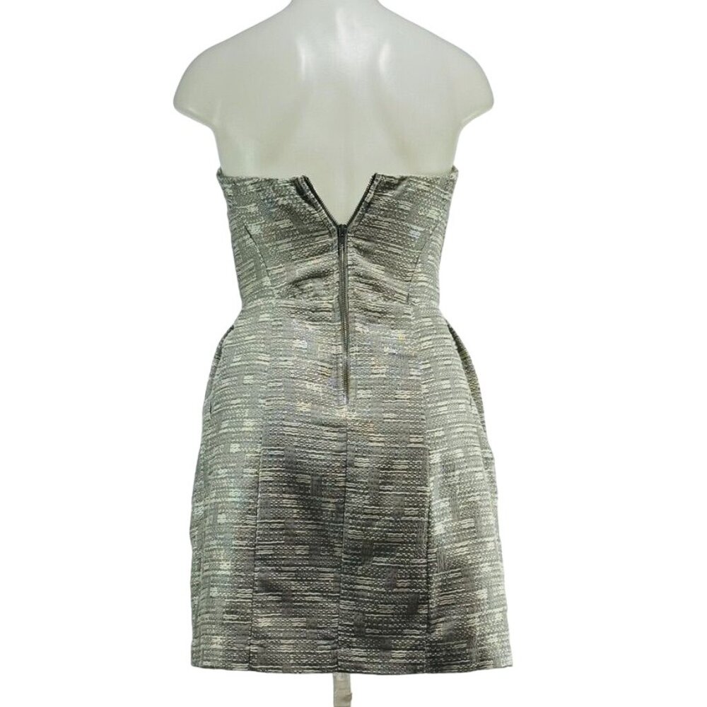 GREYLIN Anthropologie Dress Acrylic Cotton Silver Strapless Women's Size Medium - Picture 2 of 10